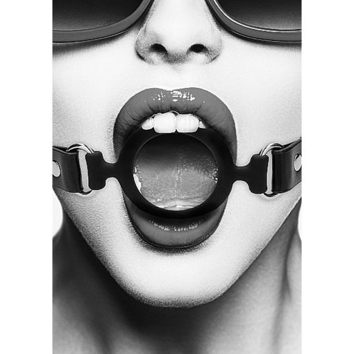 Ouch! Black & White Silicone Ring Gag With Adjustable Bonded Leather Straps Black - Image 8