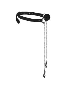 Ouch! Black & White Breathable Ball Gag With Nipple Clamps Black