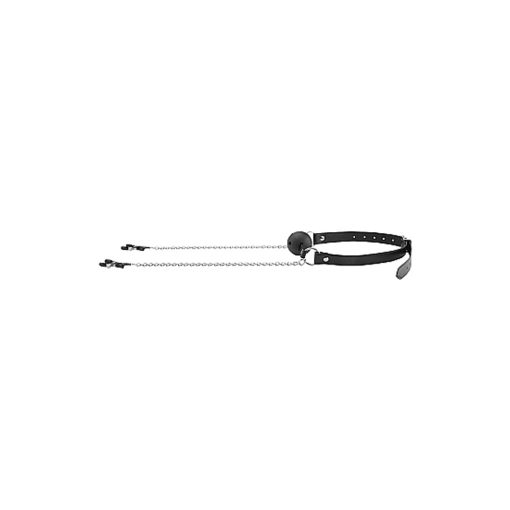Ouch! Black & White Breathable Ball Gag With Nipple Clamps Black - Image 7