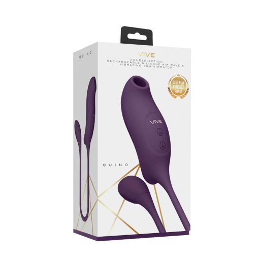 Vive Quino Rechargeable Air Wave & Vibrating Silicone Egg Vibrator Purple