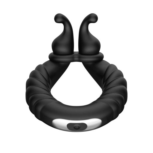 Forto F-24 Rechargeable Silicone Textured Vibrating Cockring Black - Image 2