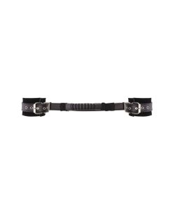 Ouch! Black & White Adjustable Bonded Leather Wrist Cuffs With Handle Black