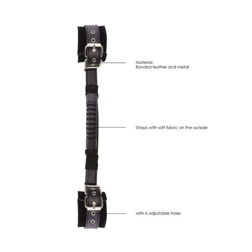 Ouch! Black & White Adjustable Bonded Leather Wrist Cuffs With Handle Black - Image 6