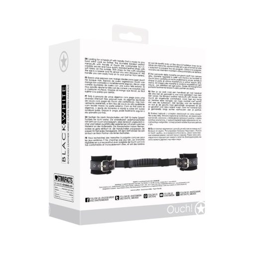 Ouch! Black & White Adjustable Bonded Leather Wrist Cuffs With Handle Black - Image 8