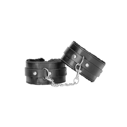 Ouch! Black & White Adjustable Plush Bonded Leather Ankle Cuffs Black - Image 2