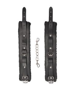 Ouch! Black & White Adjustable Plush Bonded Leather Ankle Cuffs Black