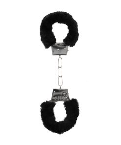 Ouch! Black & White Pleasure Furry Handcuffs With Quick-Release Button