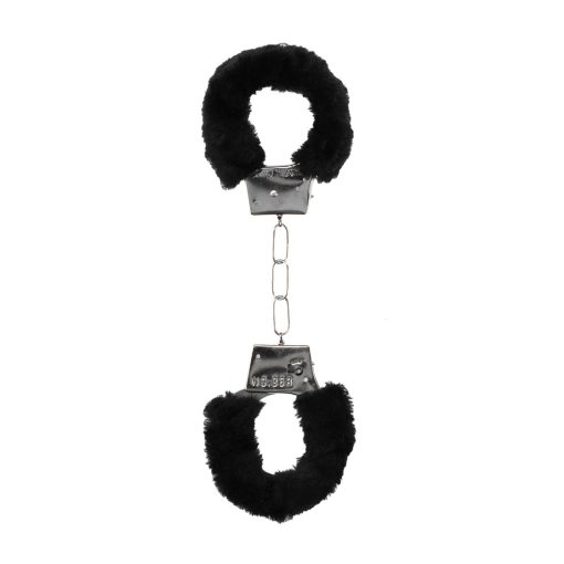Ouch! Black & White Pleasure Furry Handcuffs With Quick-Release Button - Image 3