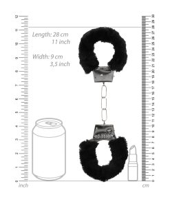 Ouch! Black & White Pleasure Furry Handcuffs With Quick-Release Button