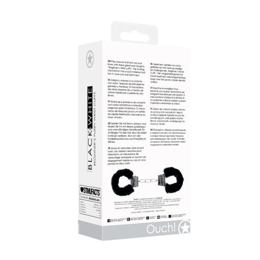Ouch! Black & White Pleasure Furry Handcuffs With Quick-Release Button - Image 9