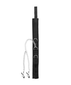 Ouch! Black & White Adjustable Velcro Collar With Nipple Clamps Black