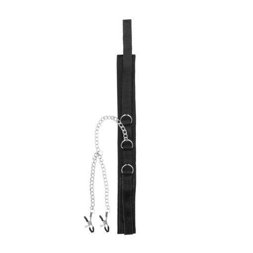 Ouch! Black & White Adjustable Velcro Collar With Nipple Clamps Black - Image 3