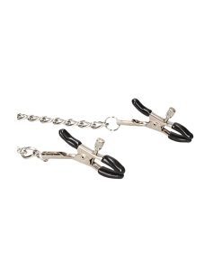 Ouch! Black & White Adjustable Velcro Collar With Nipple Clamps Black