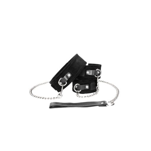 Ouch! Black & White Adjustable Velcro Collar With Leash & Wrist Cuffs Black - Image 2