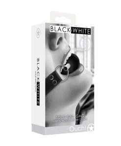 Ouch! Black & White Solid Rubber Ball Gag With Bonded Leather Straps Black