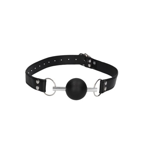 Ouch! Black & White Solid Rubber Ball Gag With Bonded Leather Straps Black - Image 2