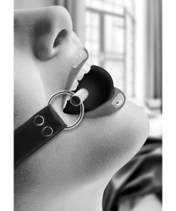 Ouch! Black & White Solid Rubber Ball Gag With Bonded Leather Straps Black