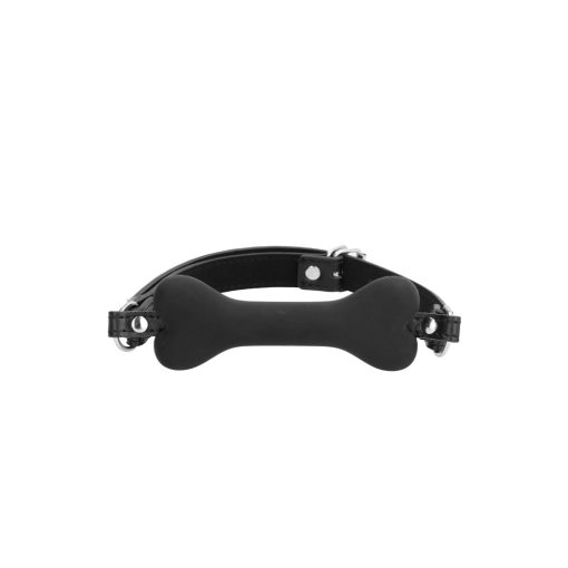 Ouch! Black & White Silicone Bone Gag With Adjustable Bonded Leather Straps Black - Image 2