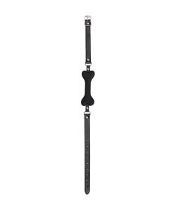 Ouch! Black & White Silicone Bone Gag With Adjustable Bonded Leather Straps Black
