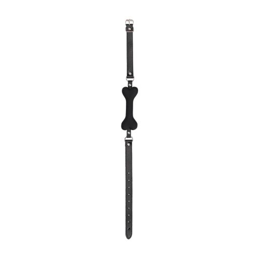 Ouch! Black & White Silicone Bone Gag With Adjustable Bonded Leather Straps Black - Image 3