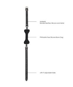 Ouch! Black & White Silicone Bone Gag With Adjustable Bonded Leather Straps Black