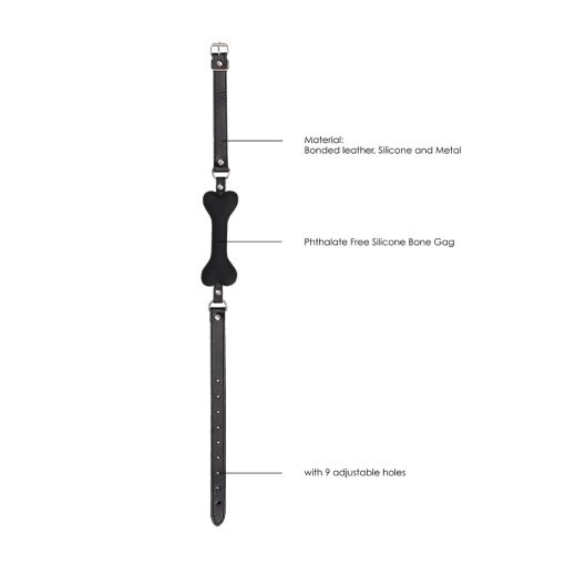 Ouch! Black & White Silicone Bone Gag With Adjustable Bonded Leather Straps Black - Image 7