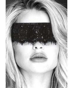 Ouch! Black & White Lace Mask With Elastic Straps Blindfold Black