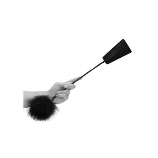 Ouch! Black & White Dual-Ended Crop With Feather Tickler Black - Image 5