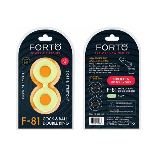 forto f81 silicone cock and ball double ring glow in the dark medium size waterproof stretchable