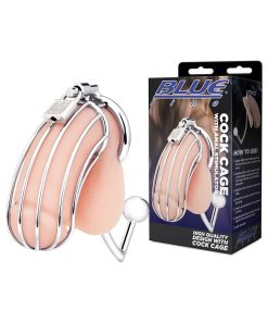 Blue Line Cock Cage With Anal Stimulator Silver