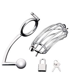 Blue Line Cock Cage With Anal Stimulator Silver