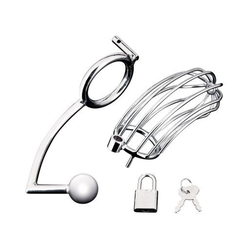 Blue Line Cock Cage With Anal Stimulator Silver - Image 5
