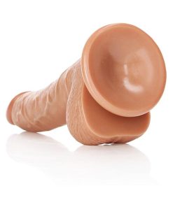 Realrock Realistic 7 In. Curved Dildo With Balls And Suction Cup Tan