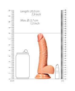 Realrock Realistic 7 In. Curved Dildo With Balls And Suction Cup Tan