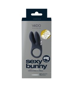 Vedo Sexy Bunny Rechargeable Vibrating C-Ring Black Pearl