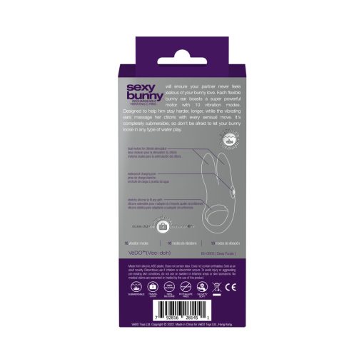 Vedo Sexy Bunny Rechargeable Vibrating C-Ring Deep Purple - Image 8
