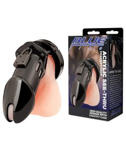 Blue Line Acrylic Chastity Cage Black