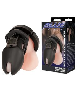 Blue Line Silicone Chastity Cage Black