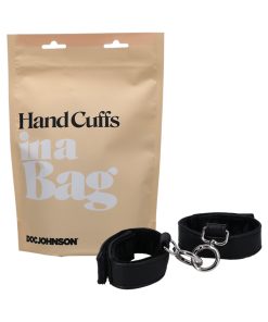 Doc Johnson Hand Cuffs In A Bag Faux Leather Velcro Black