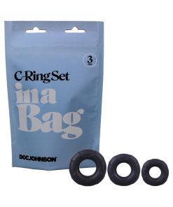 Doc Johnson C-Ring Set In A Bag 3-Piece Silicone Cockrings Black