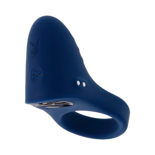 Playboy Pleasure Point Rechargeable Cockring Silicone Navy Blue - Image 7
