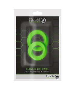 Ouch! Glow In The Dark 2-Piece Silicone Cockring Set Neon Green
