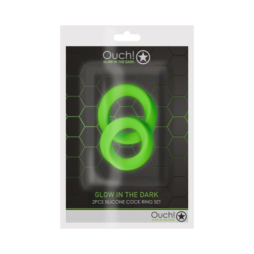 Ouch! Glow In The Dark 2-Piece Silicone Cockring Set Neon Green