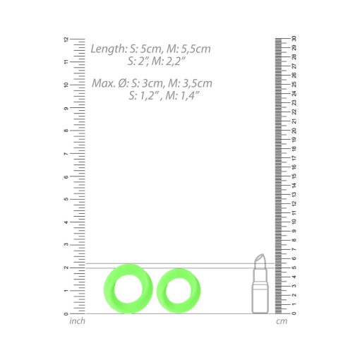 Ouch! Glow In The Dark 2-Piece Silicone Cockring Set Neon Green - Image 4