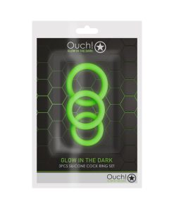 Ouch! Glow In The Dark 3-Piece Silicone Cockring Set Neon Green