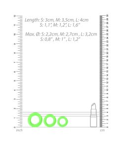 Ouch! Glow In The Dark 3-Piece Silicone Cockring Set Neon Green