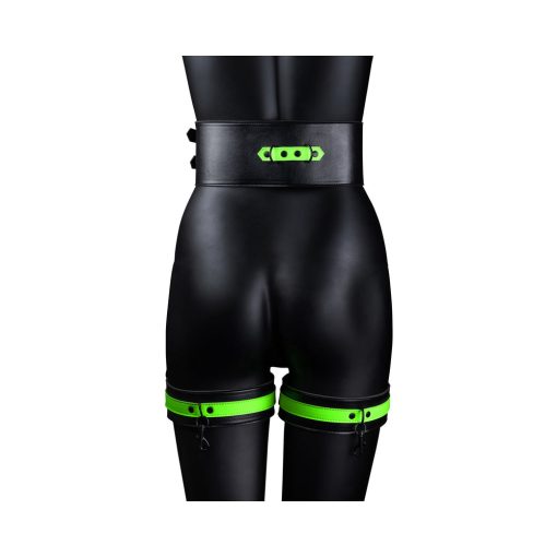 Ouch! Glow In The Dark 5-Piece Bonded Leather Thigh & Handcuffs With Belt Restraint Neon Green S/M - Image 3