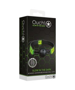Ouch! Glow In The Dark Bonded Leather Breathable Ball Gag Neon Green