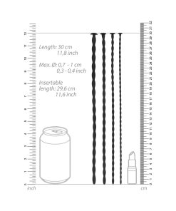 Ouch! Urethral Sounding Advanced Silicone Spiral Screw Plug Set Black 7 Mm / 8 Mm / 9 Mm / 10 Mm