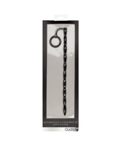 Ouch! Urethral Sounding Silicone Plug & Cock Ring Set Black 10 Mm